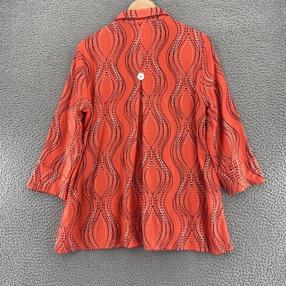 Ali Miles Top Womens Medium Coral Dot Pattern Button Up 3/4 Sleeve Wired Collar - Picture 3 of 10
